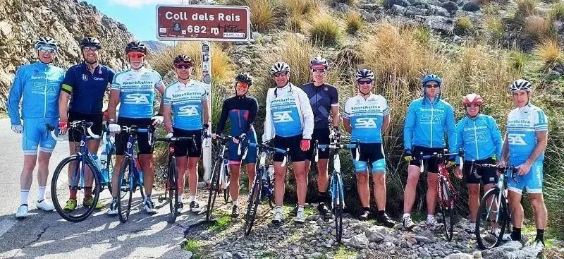 SportActive cyclists including Legend Sean Kelly photographed at the Sa Calobra summit, Mallorca. Coll Dels Reis in Spanish 800x367